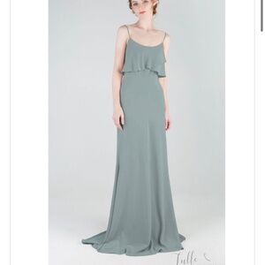 Long Chiffon Bridesmaid Dress with Spaghetti Straps In Deep Sea color